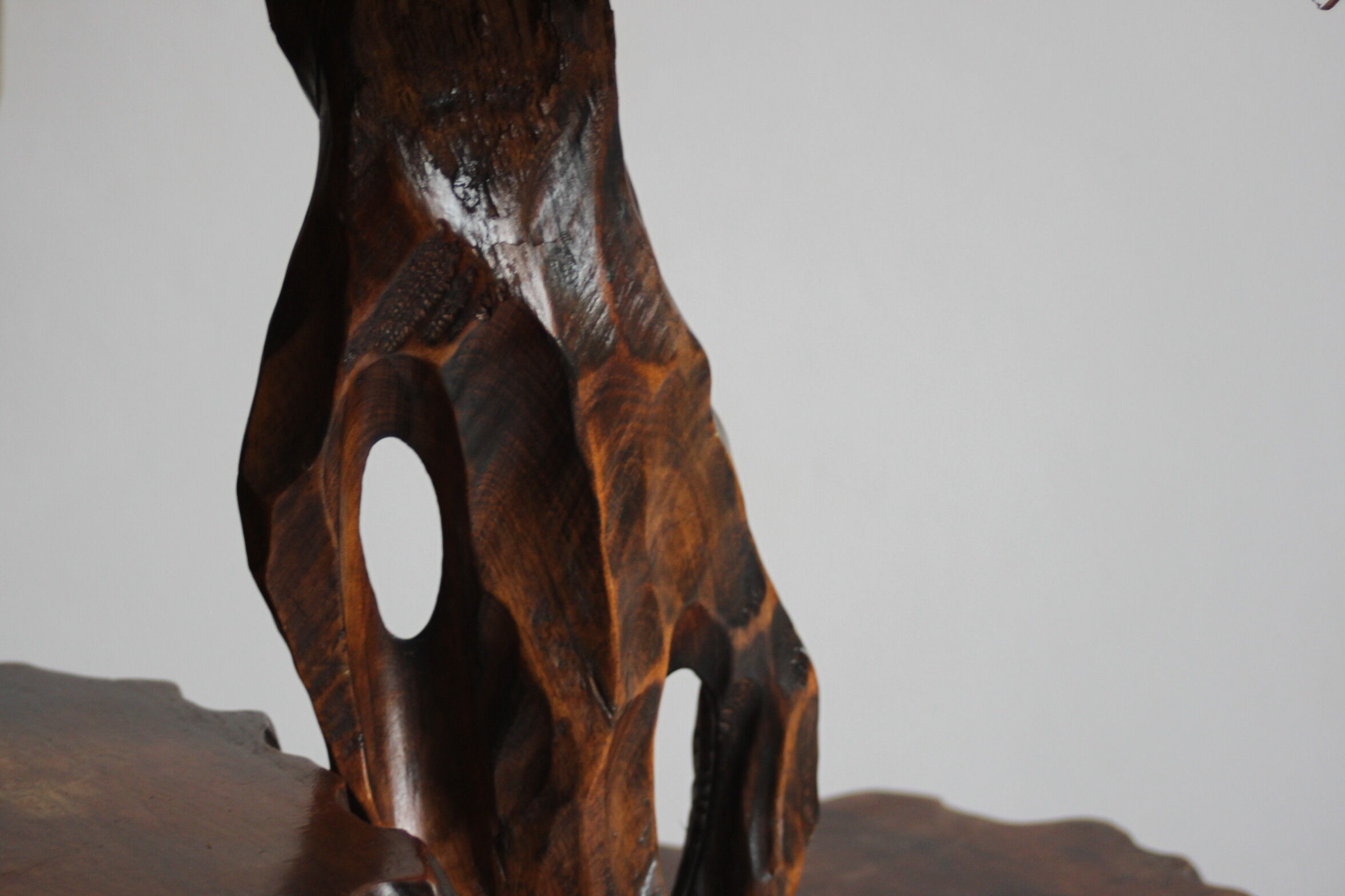 Wooden tree trunk organic carved plant stand side table, 1950s.