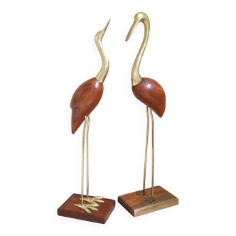 Duo d’oiseaux vintage en laiton et palissandre