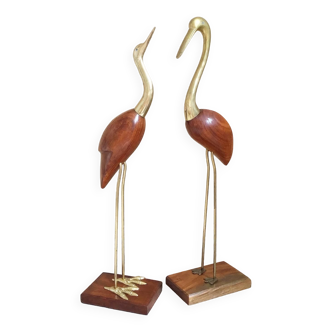 Duo of vintage birds in brass and rosewood