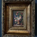 Oil on panel by B. Vogel still life 20th century gilded frame