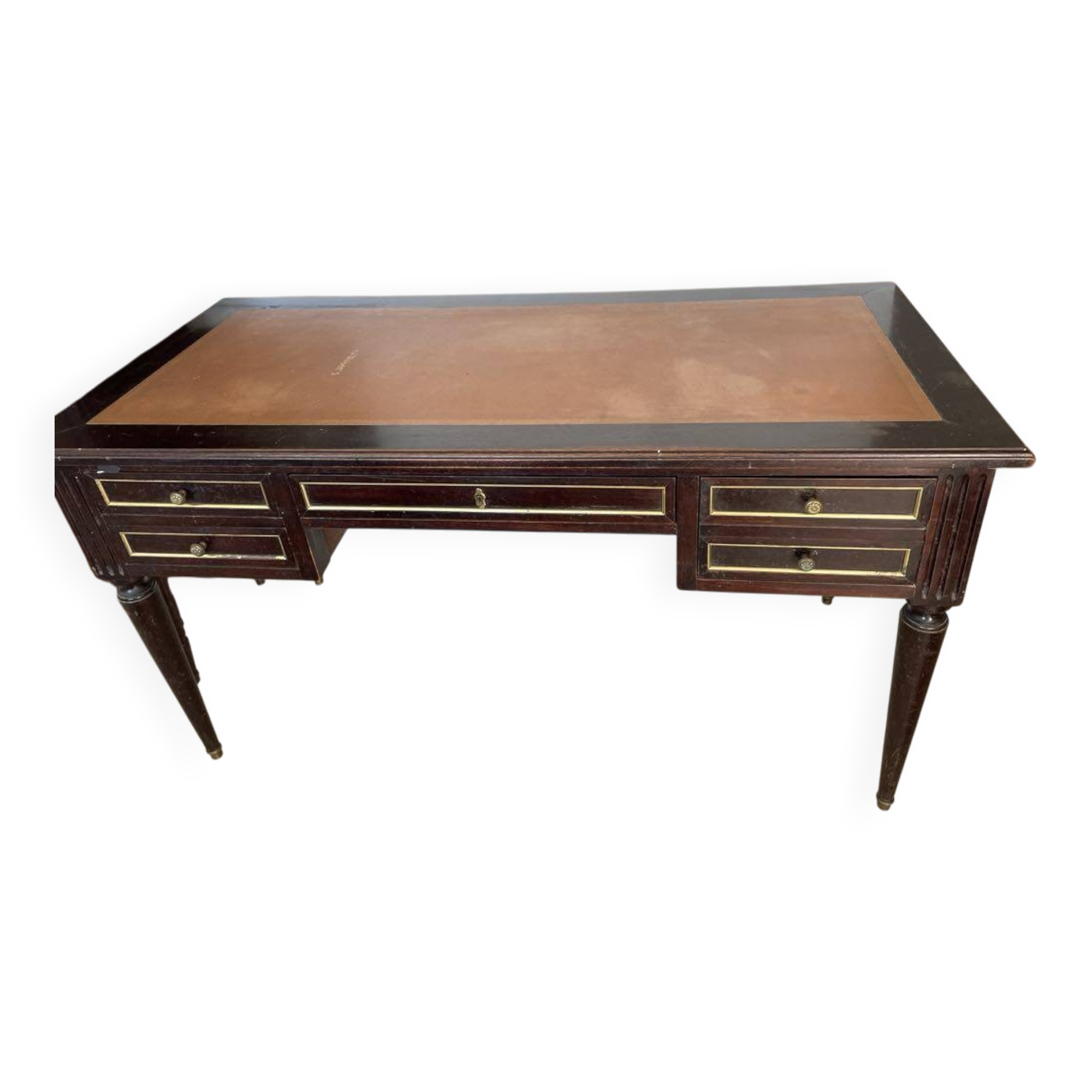 Antique Louis XVI style desk – solid wood + leather + extensions