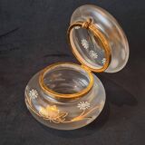 Bonbonnière art nouveau en verre satiné avec décor floral peint a l’émaille
