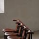 Hans Olsen, set of 4 Frederik VII dining chairs, Oak and leather, mid-20th century.