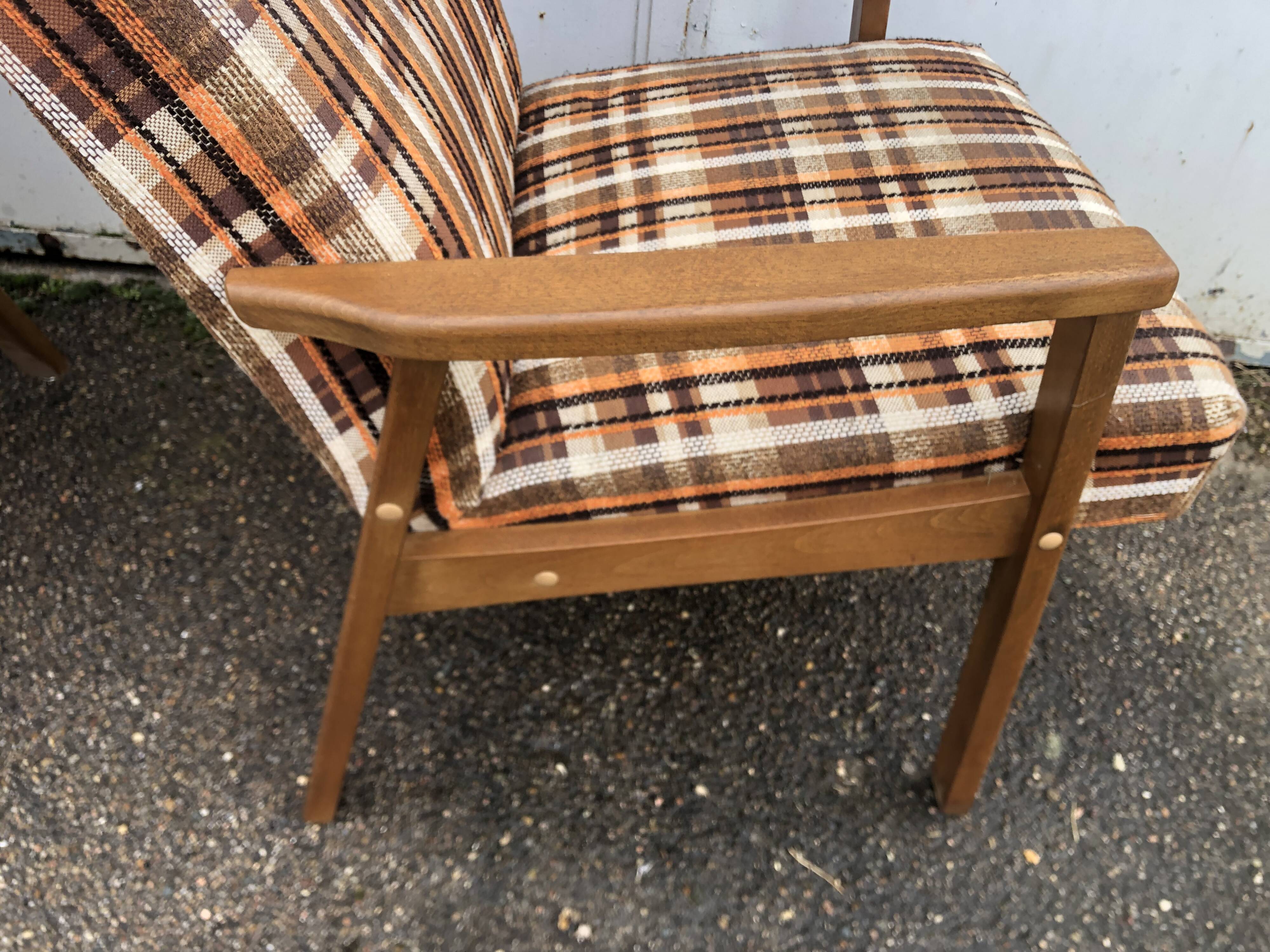 Vintage Scandinavian style armchairs in tartan fabric from the 60s