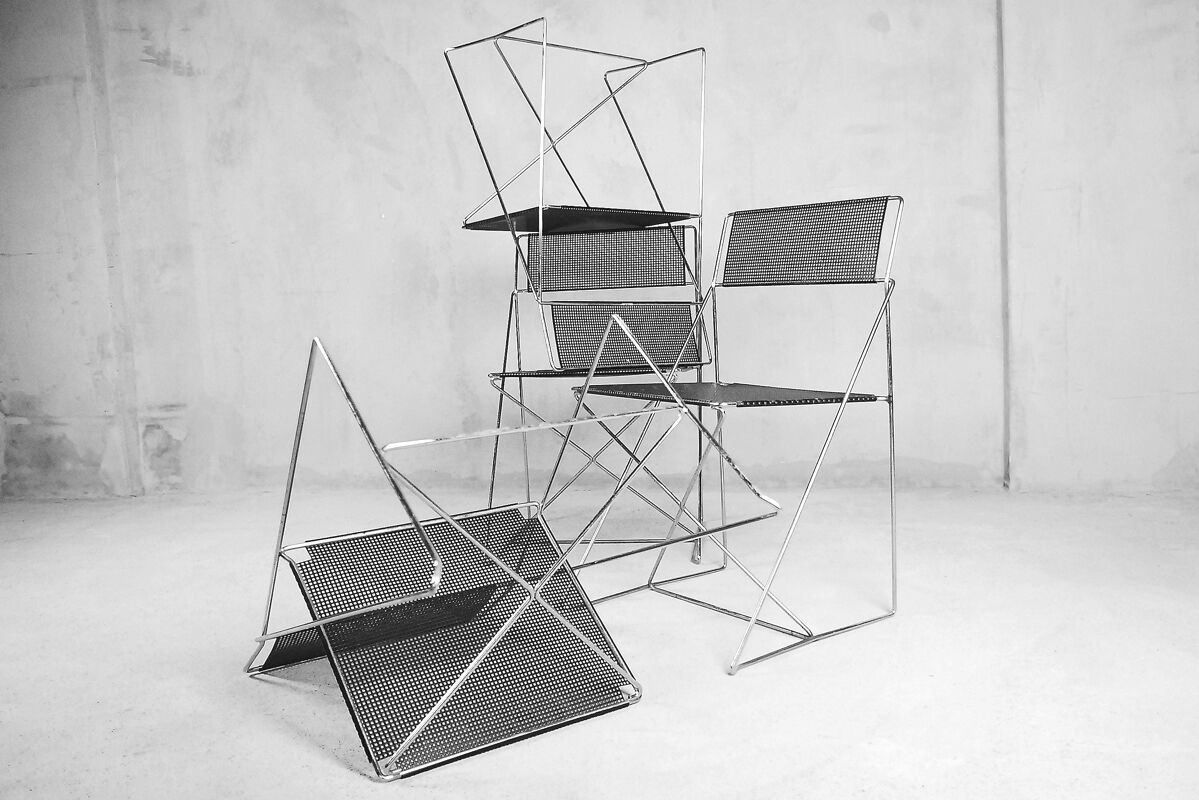 Minimalist Metal X-Line Chairs by Niels Jørgen Haugesen for Hybodan, 1970s, Set of 4