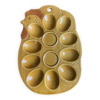 Vintage egg dish Chicken in ochre yellow ceramic - 70s Kitchen Decor