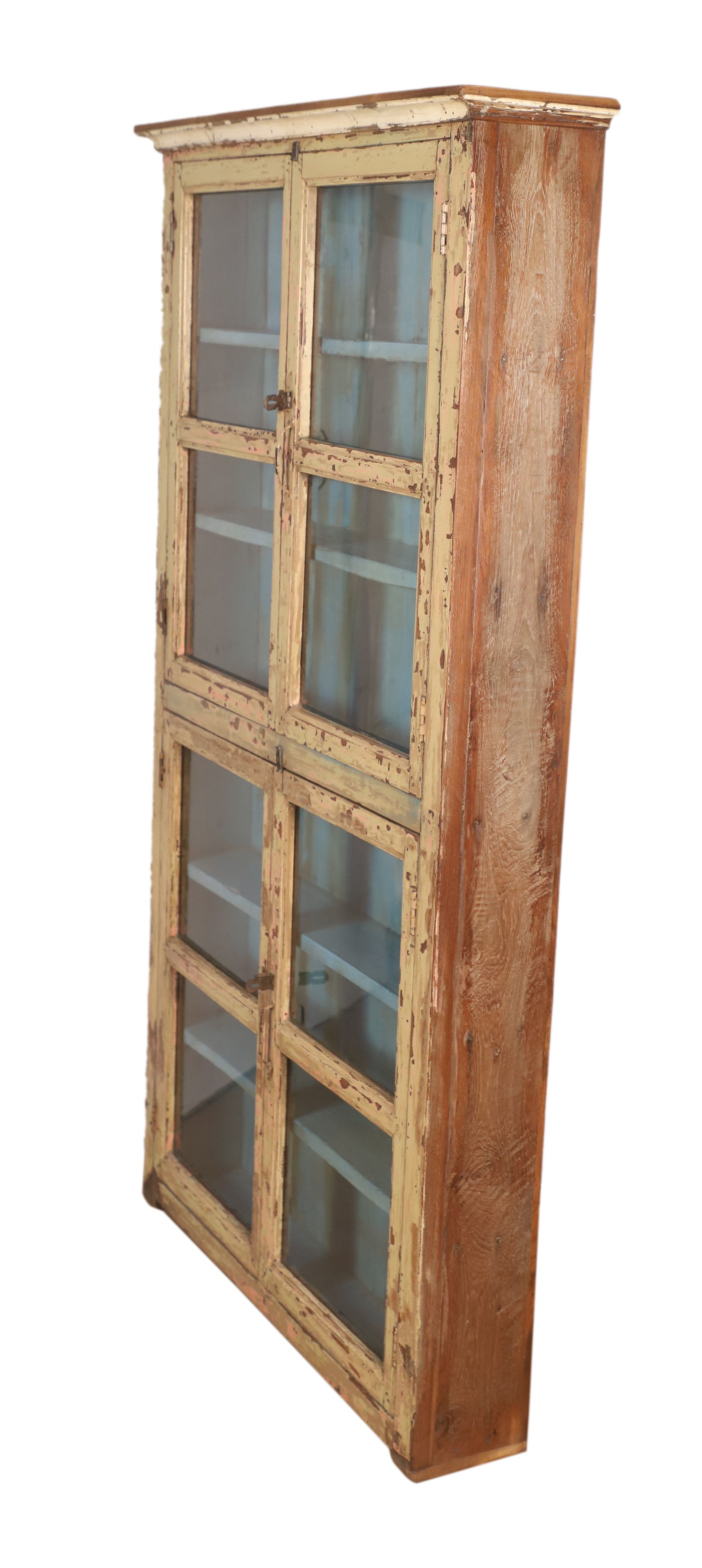 Burmese teak showcase with original beige & blue patina