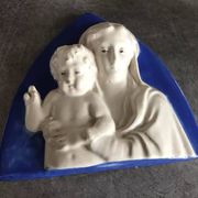Religious bas-relief wall sculpture of the Virgin and Child signed Cantagalli
