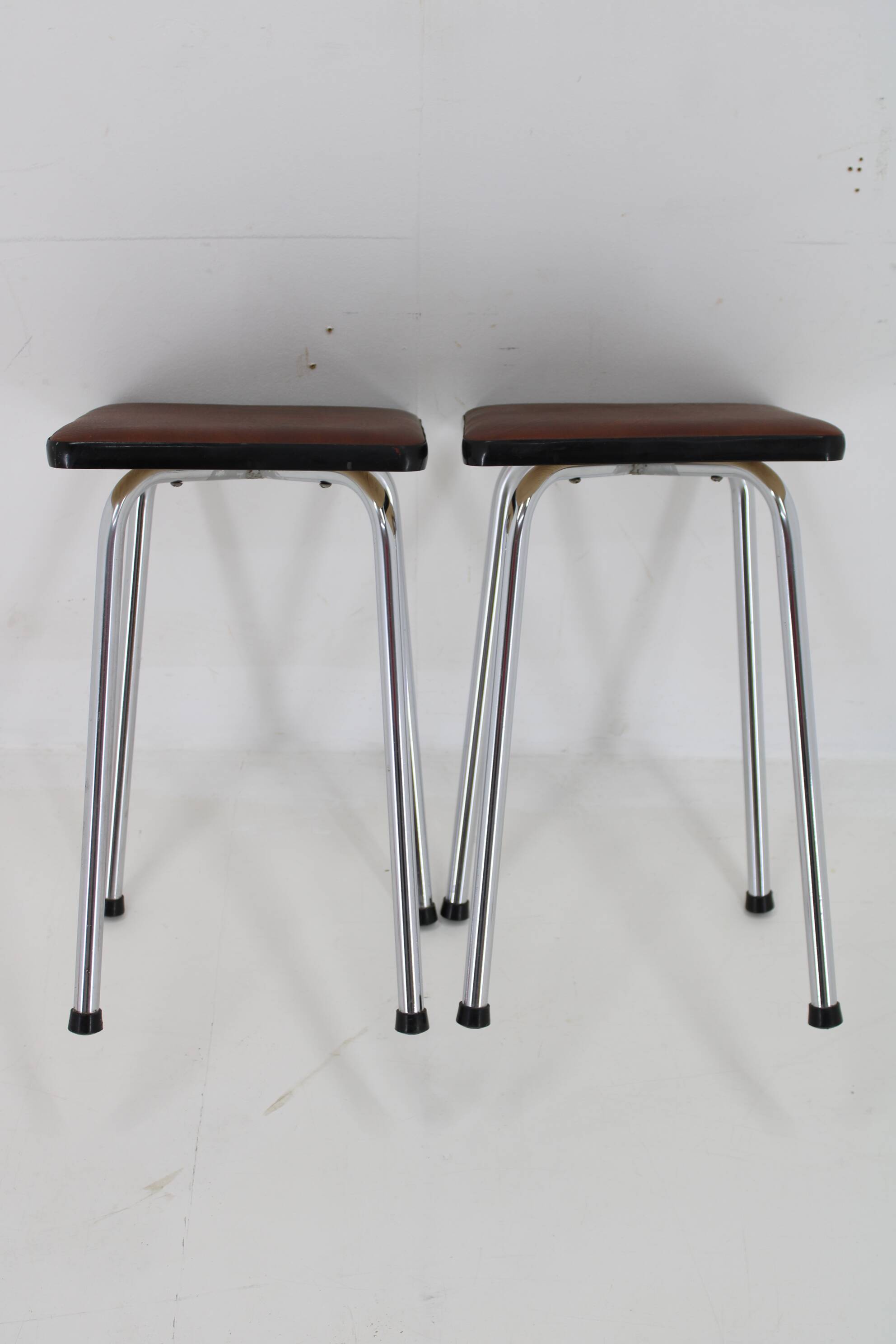 1970s Pair of Stools with Leatherette Upholstery ,Czechoslovakia