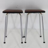 1970s Pair of Stools with Leatherette Upholstery ,Czechoslovakia