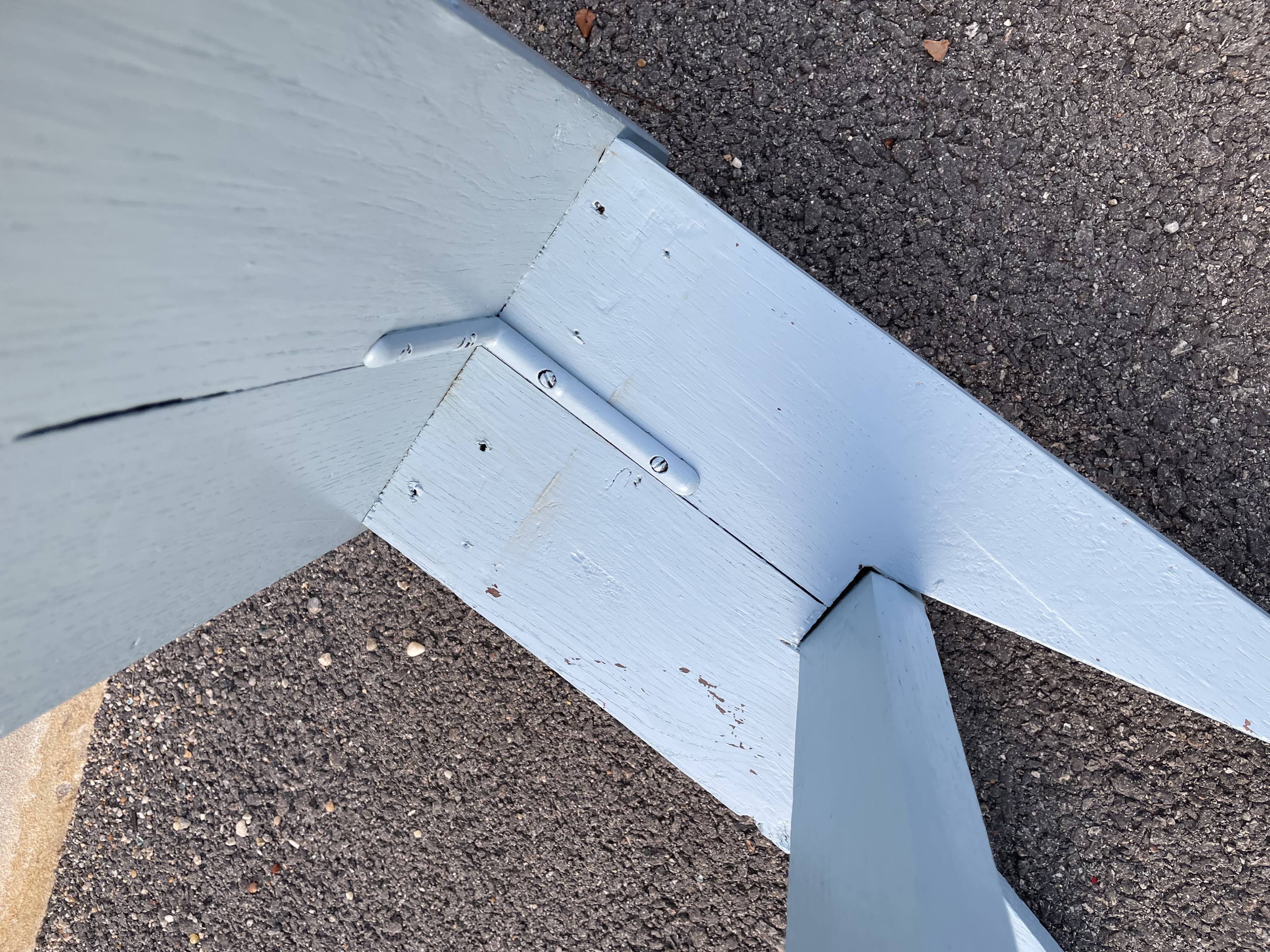 Blue painted wooden bench