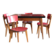Kitchen table and its 4 chairs in wood and red formica, 1950