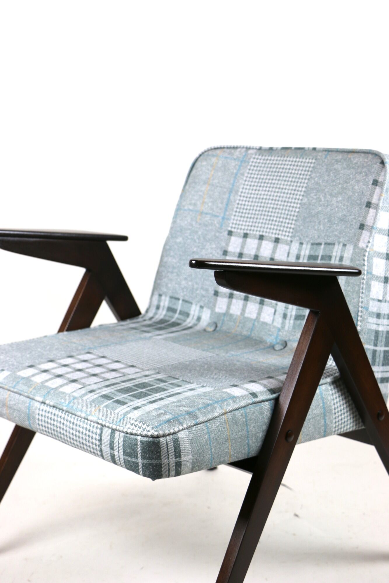Grey-Blue Chequered Bunny Armchair by Józef Chierowski, 1970s