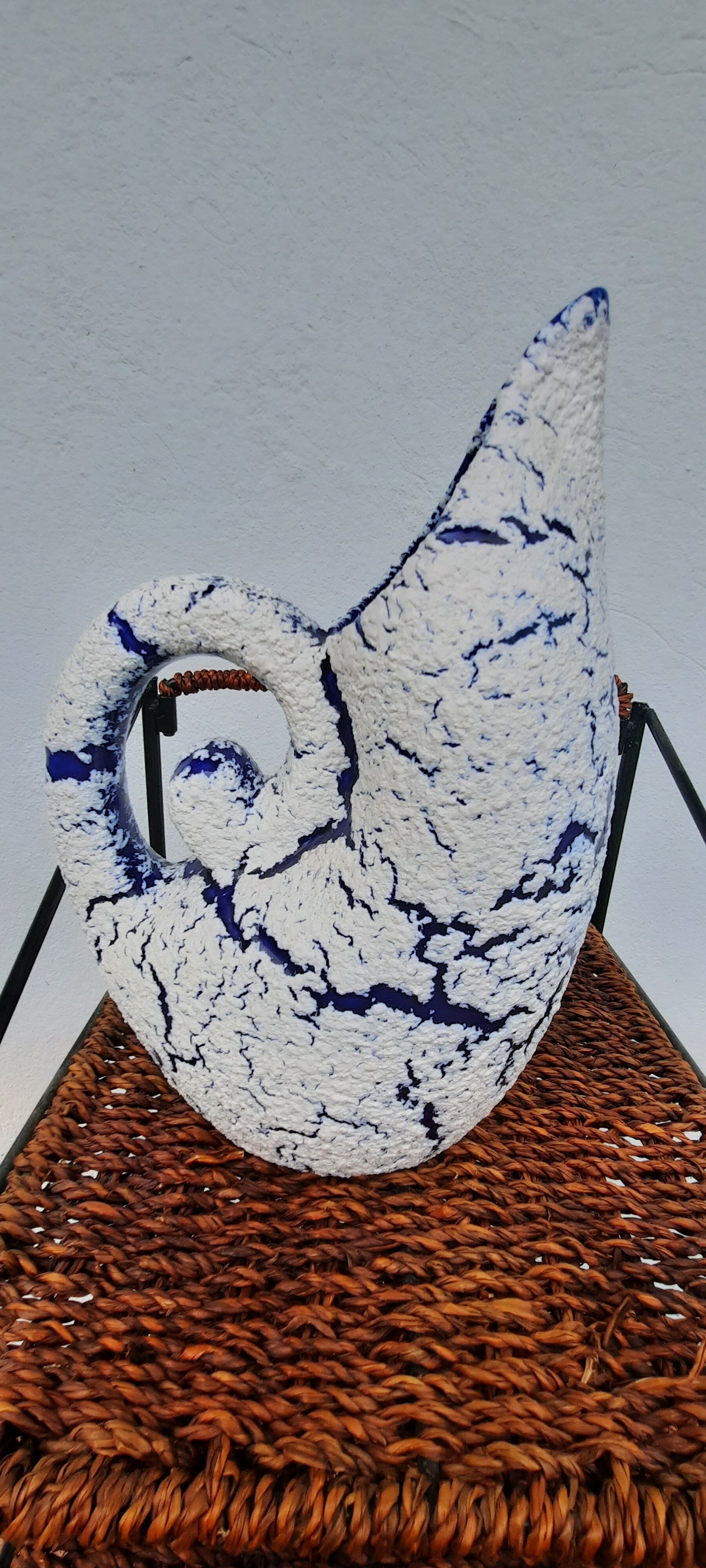 Blue and white ceramic pitcher