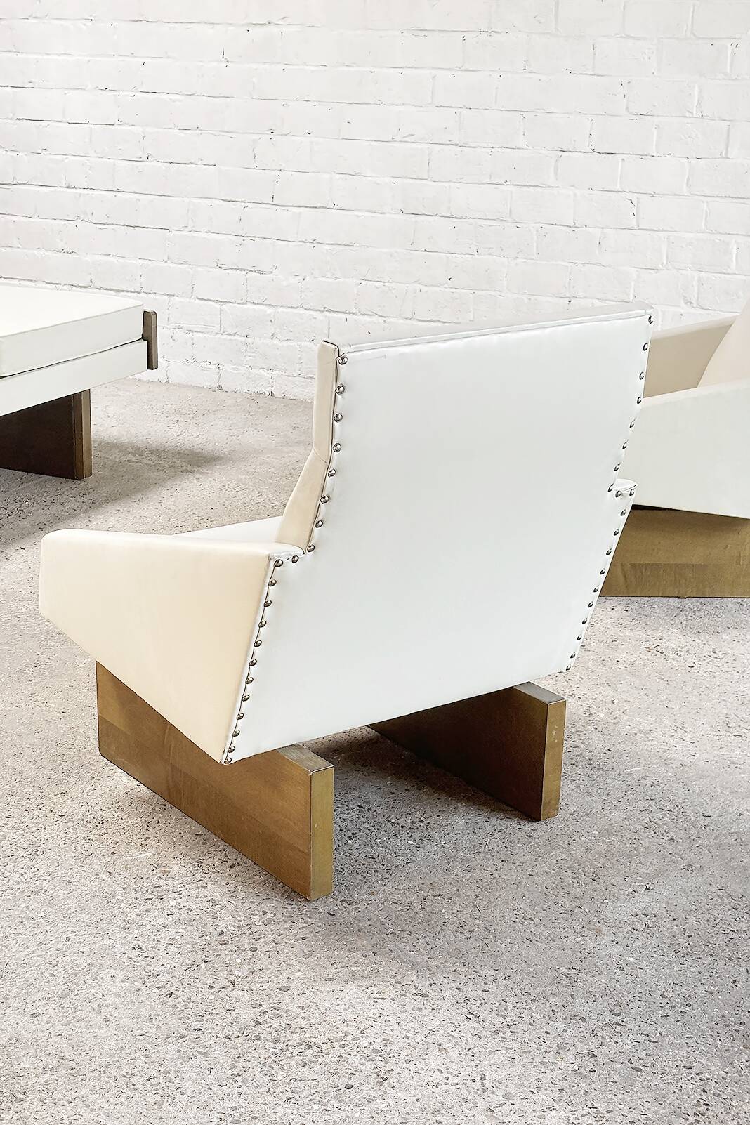 French Modernist Living Room Sofa Set In White Leather, 1950's