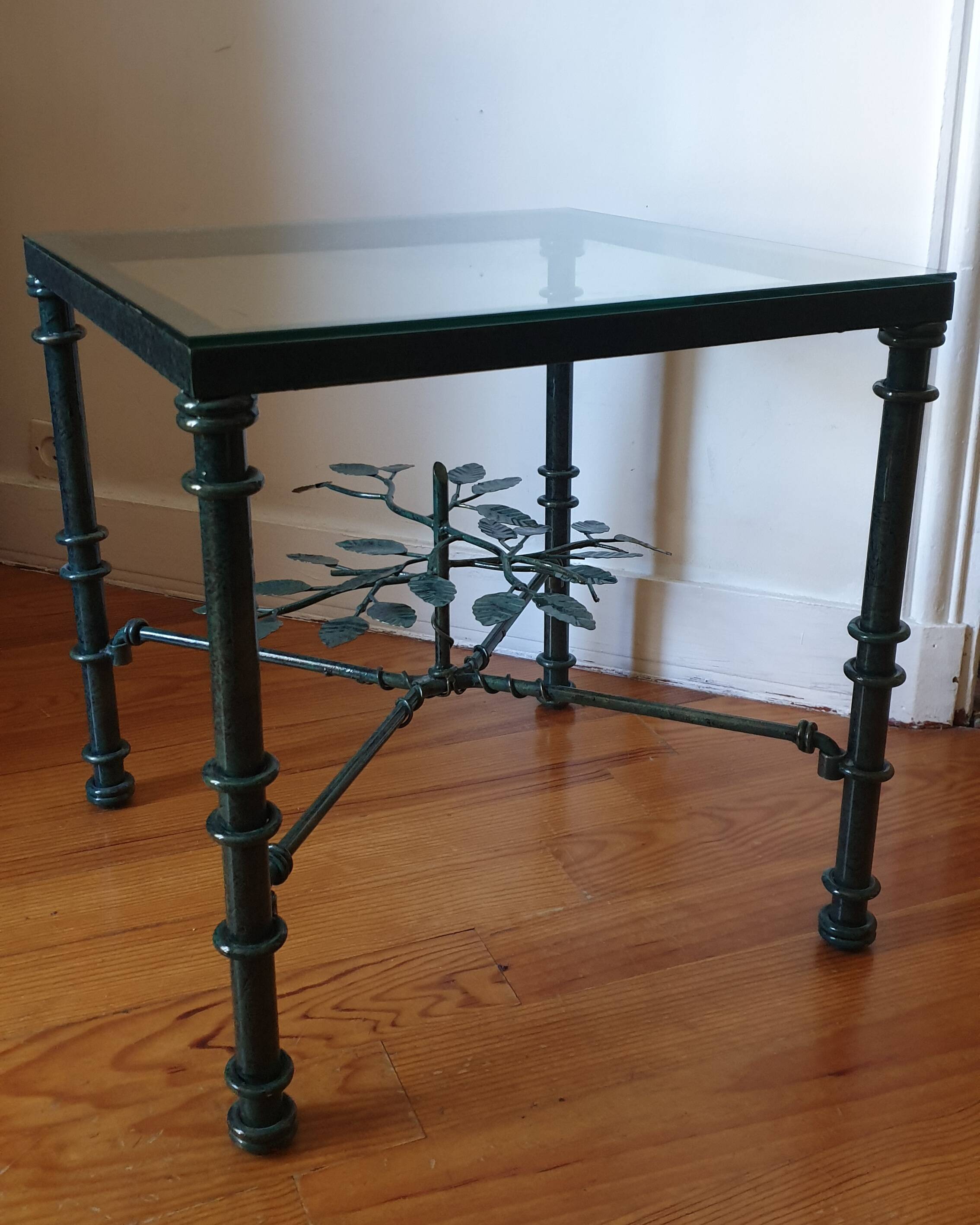 Square metal coffee table and glass top