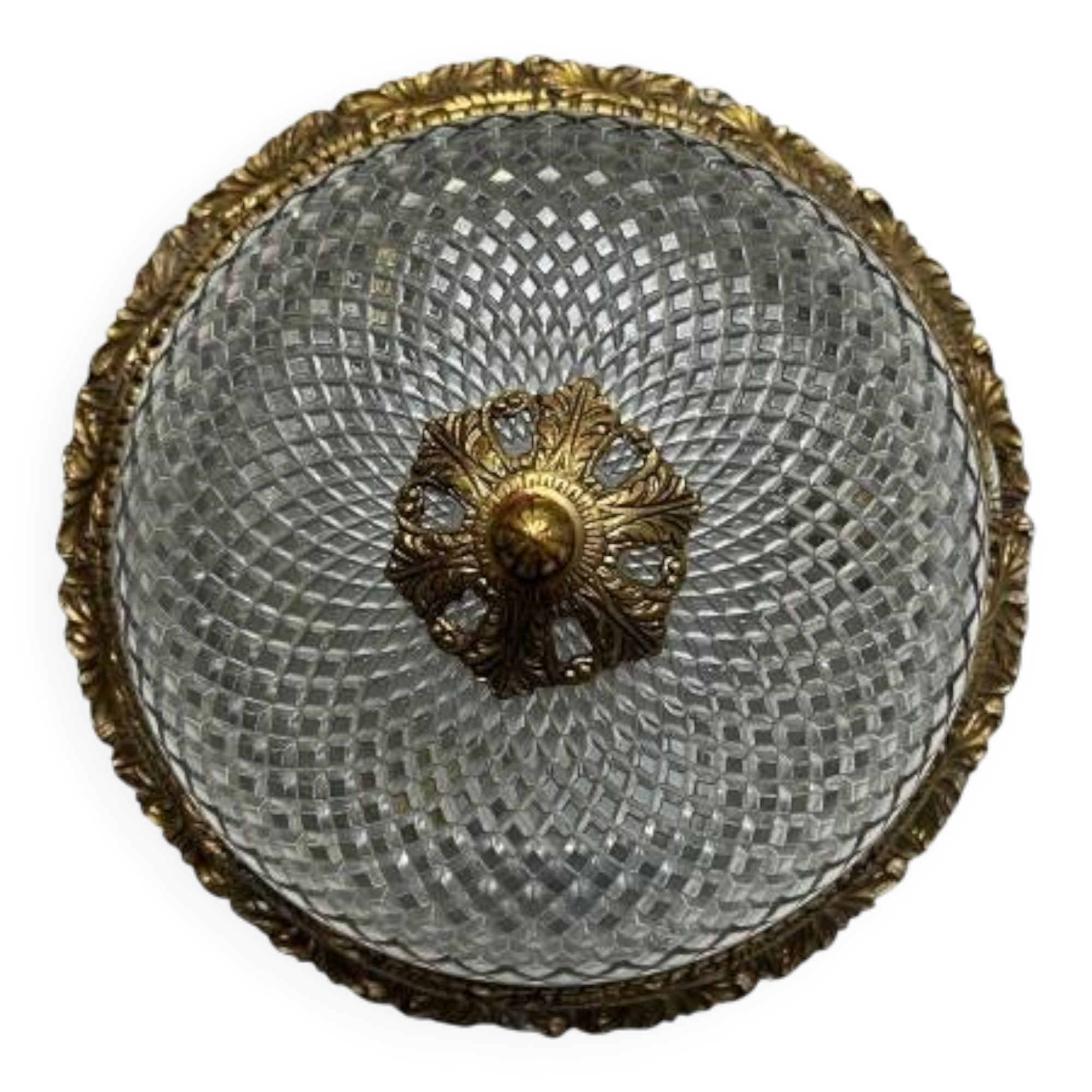 Ceiling light in glass and gold metal
