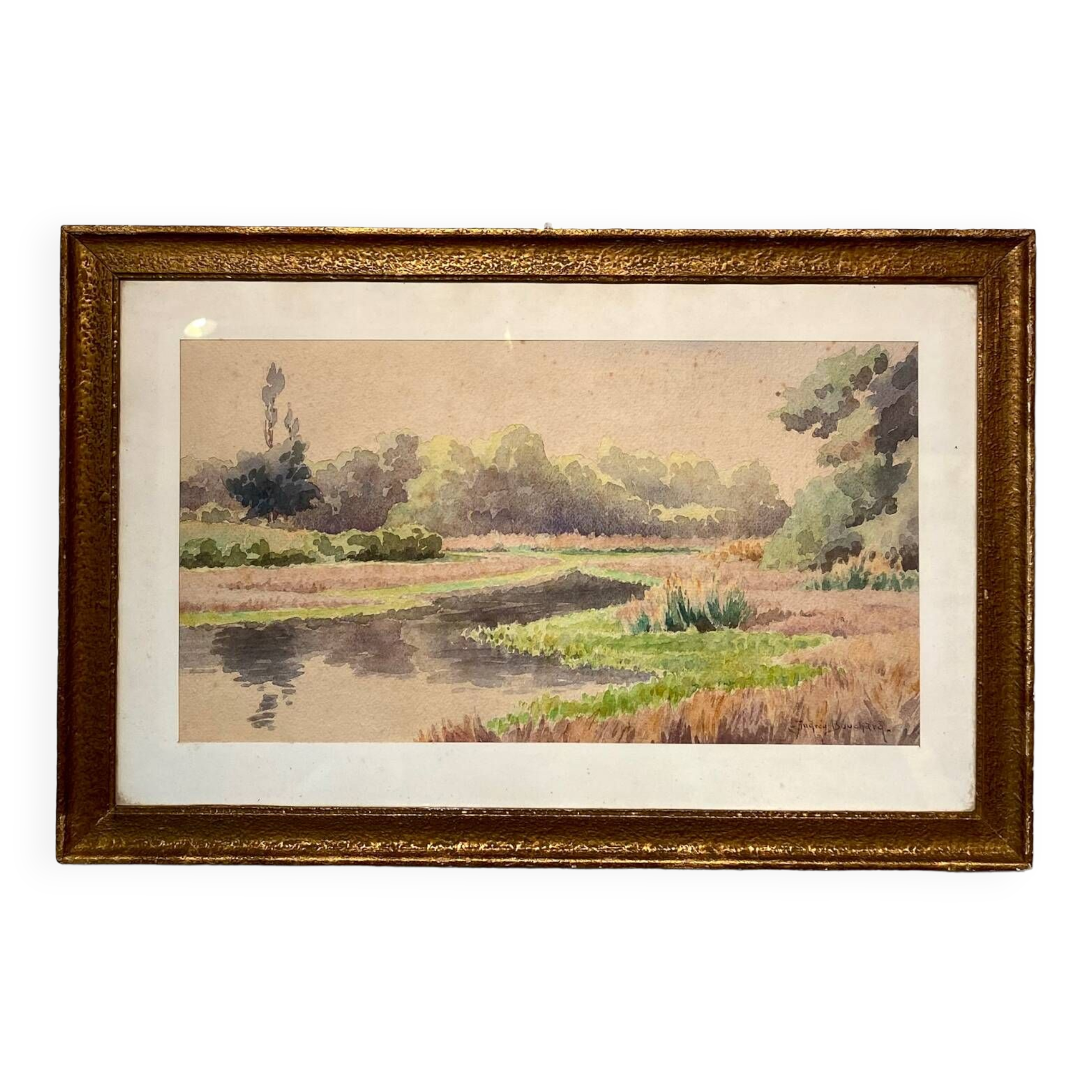 Old painting, landscape signed Andrée Bouchard 20th century