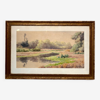 Old painting, landscape signed Andrée Bouchard 20th century