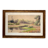 Old painting, landscape signed Andrée Bouchard 20th century
