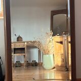 Large antique mirror in raw solid oak