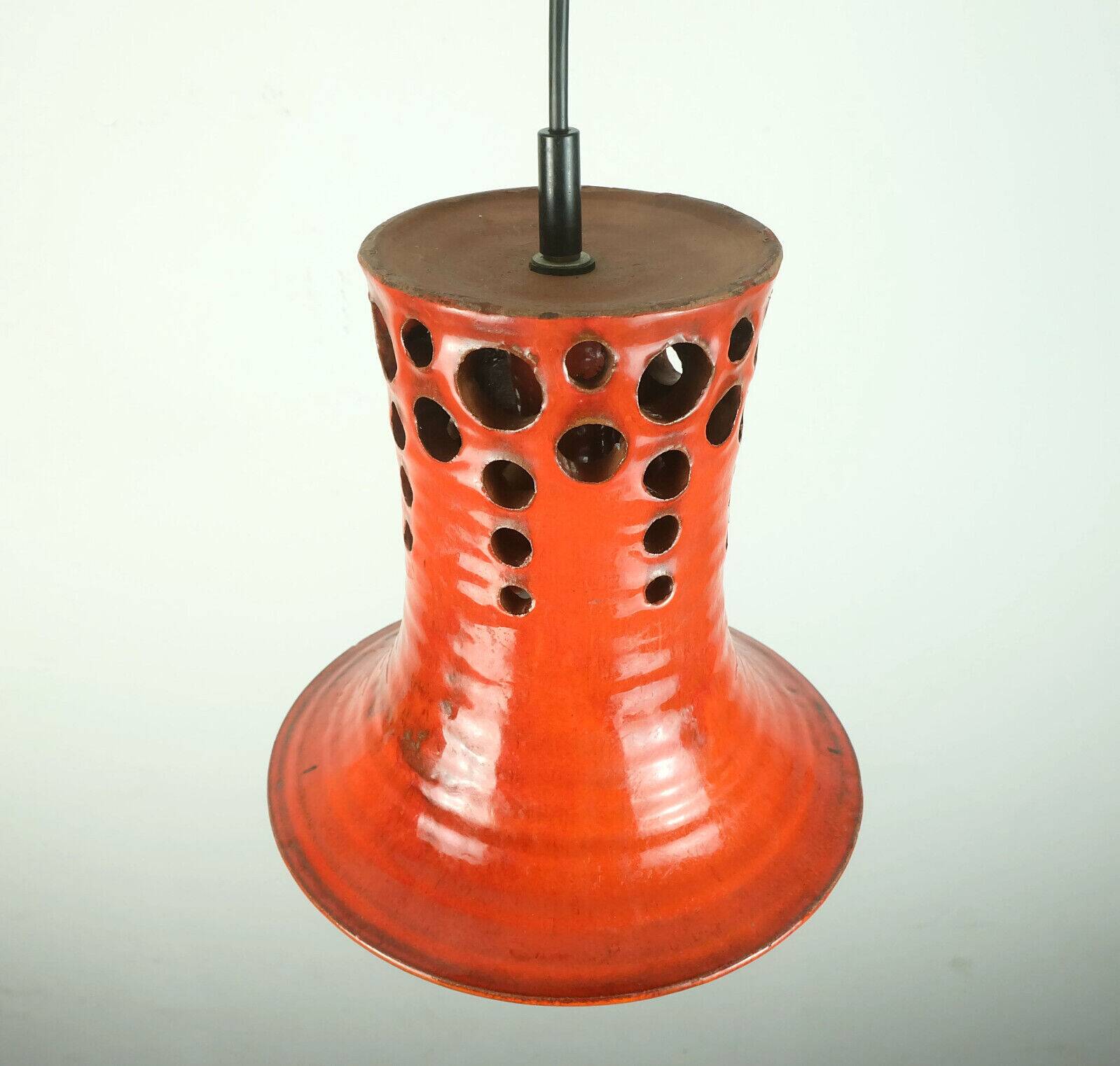 Mid century pendant light with orange ceramic shade 1970s