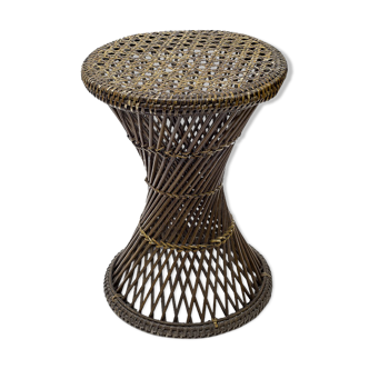 Tabouret vintage tam tam en rotin