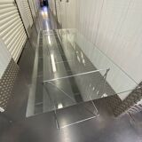 Chromed steel and glass trestle desk circa 1970