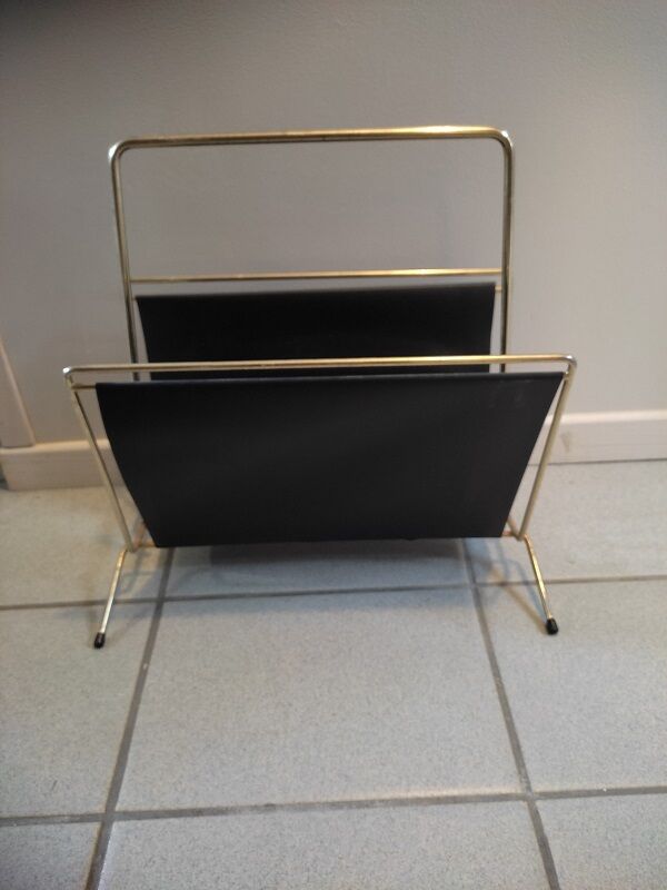 Magazine holder patinated golden metal skaï black