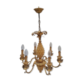 Wood and metal pineapple chandelier Gold 6 lights