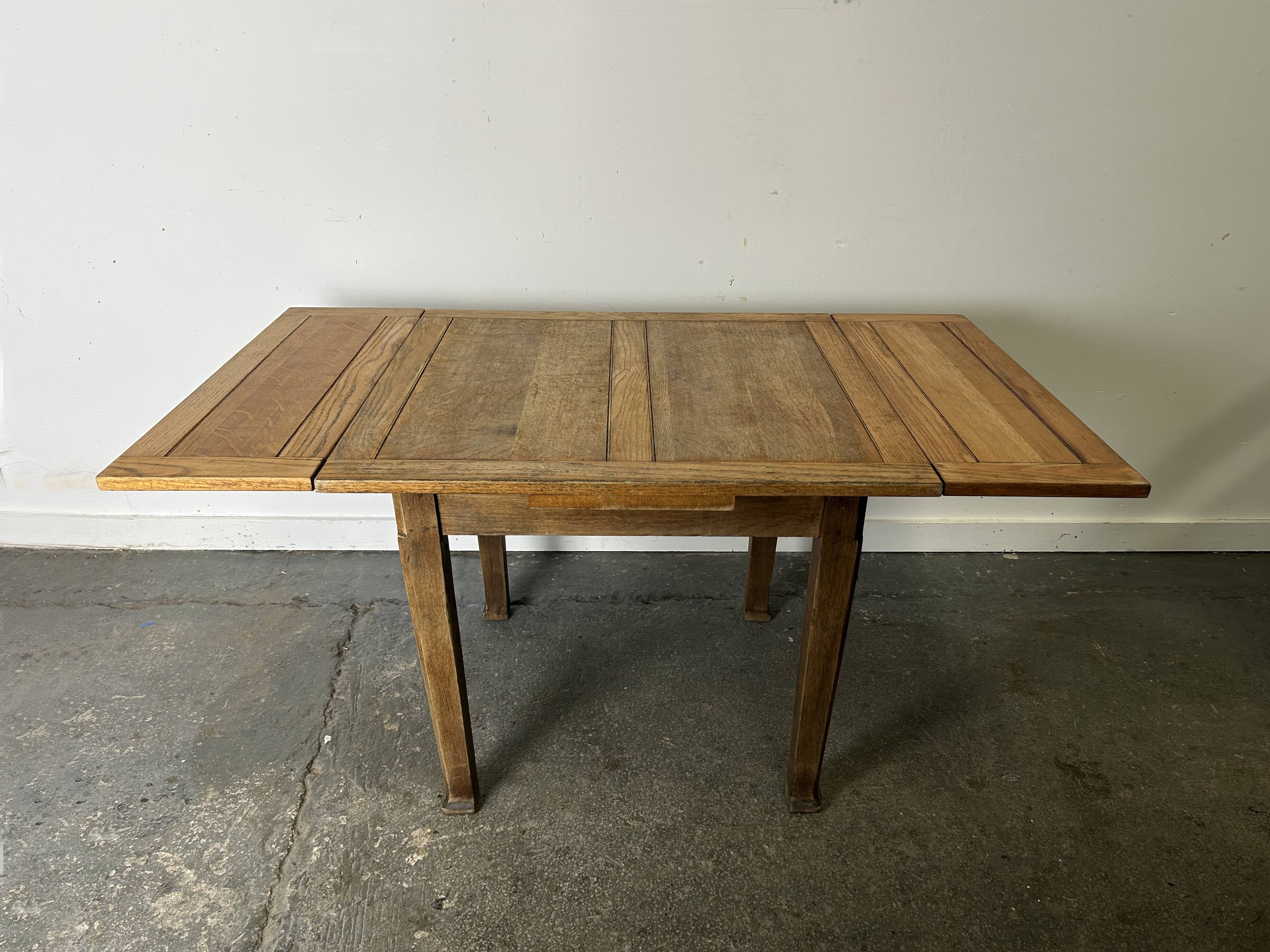 1930s solid oak extending draw-leaf dining table | Arts & Crafts style