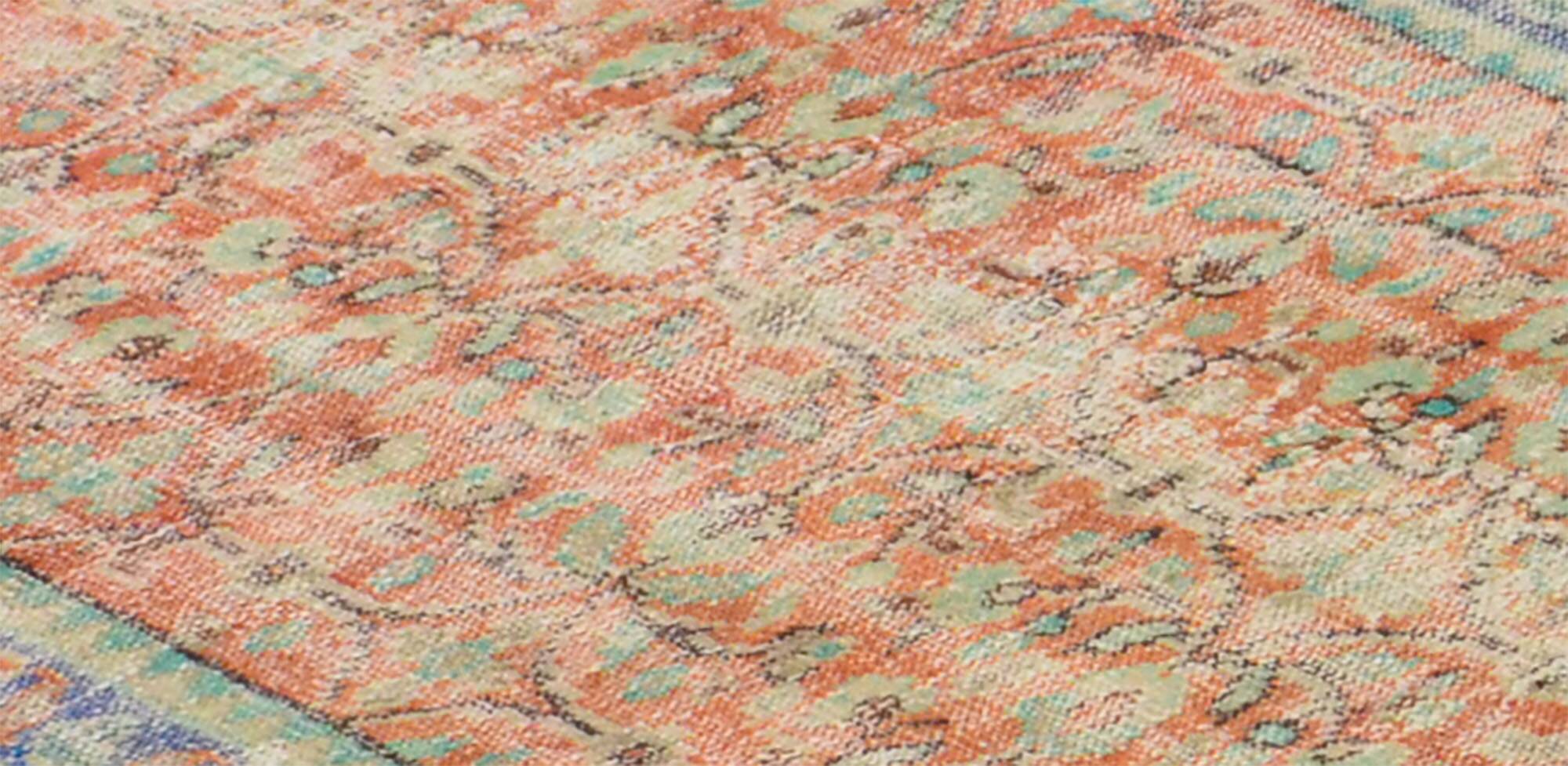 Tapis Oushak Ancien en Longueur – Couleurs Terre & Bleu, 104 x 260 cm