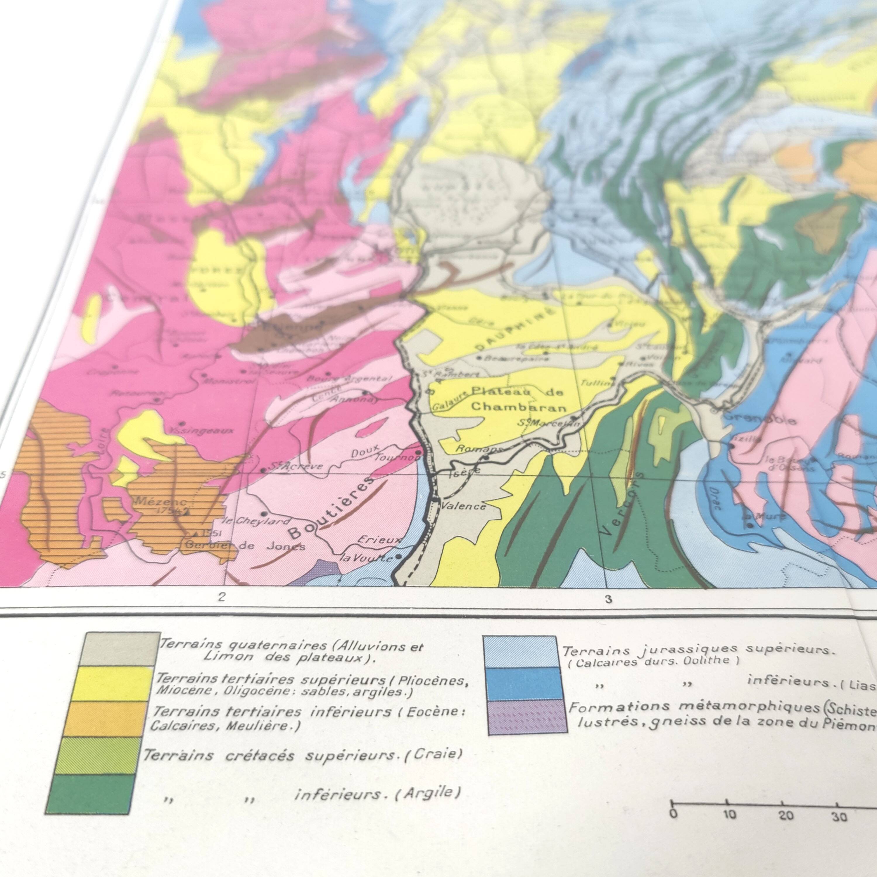 Vintage map of Jura France Switzerland 43x43cm from 1950