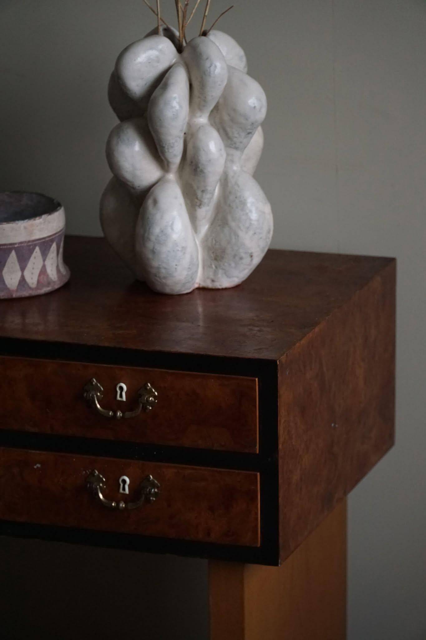 Danish Art Deco console with elm wood and burl drawers, 1940s.