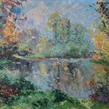 Oil on vintage panel signed, "Le Printemps"