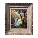 Tableau "Pêcheur en bord de cascade" HST signée L. Gerny & cadre