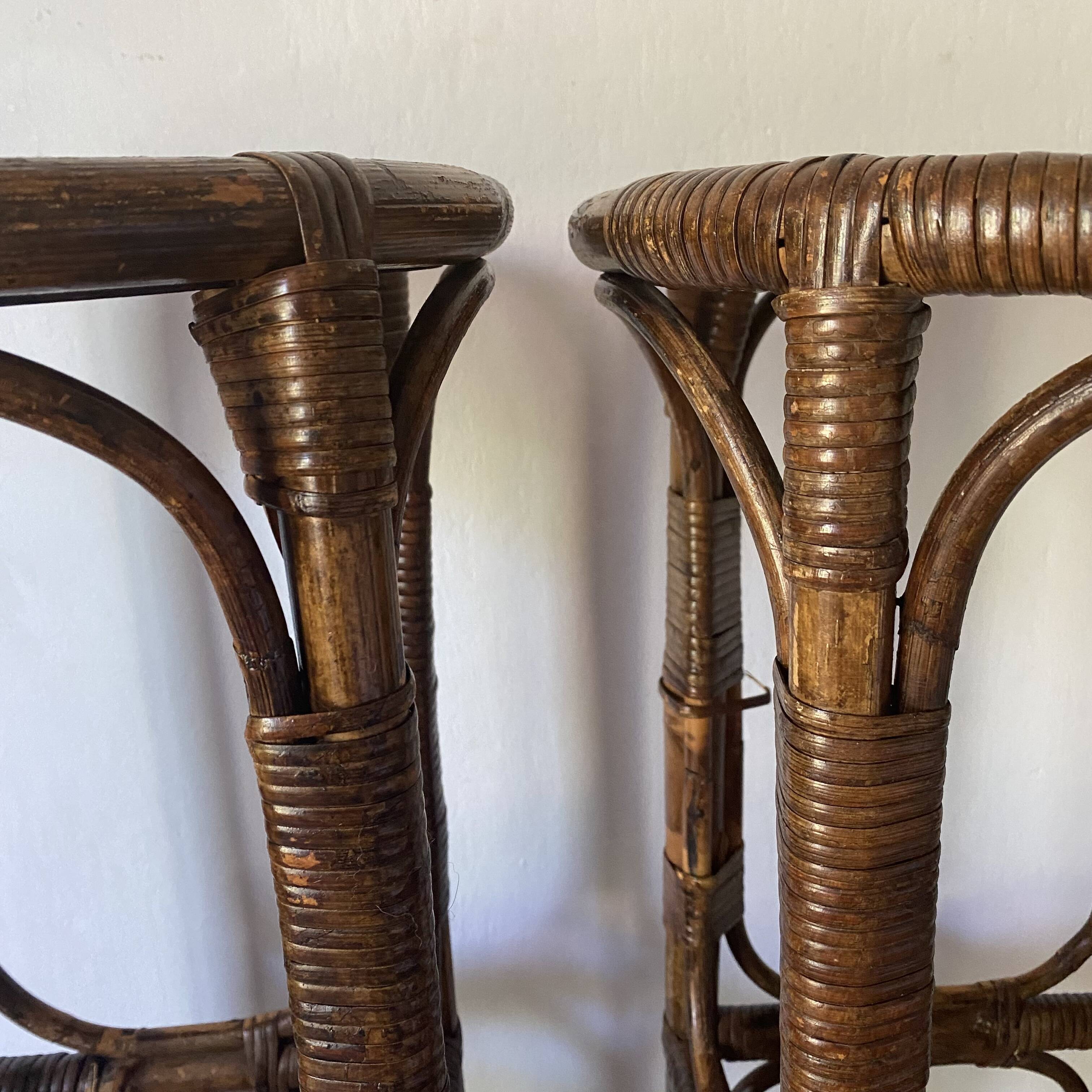 Vintage rattan bar stools or plant holder