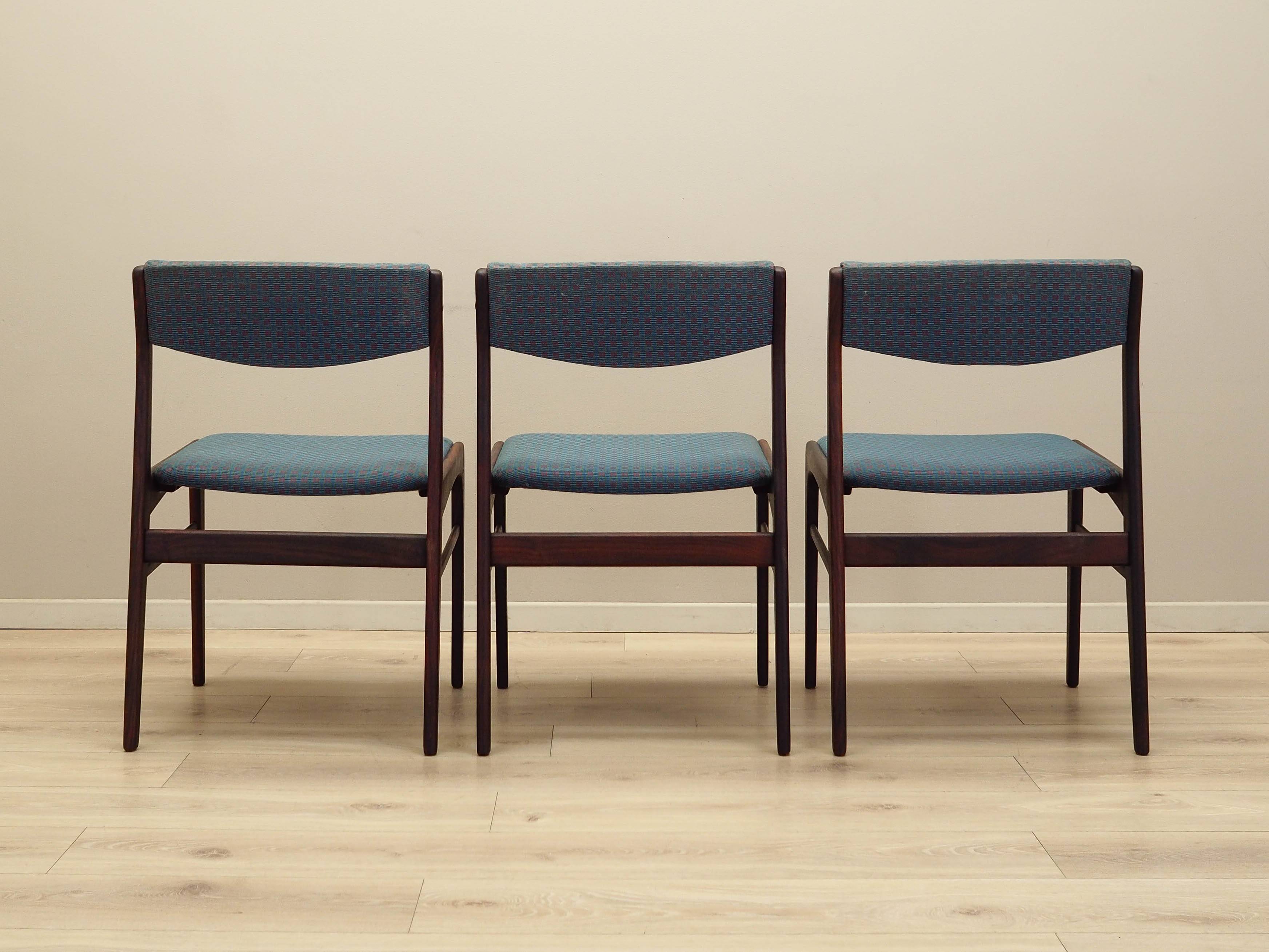 Set of three rosewood chairs, Danish design, 1970s, production: Denmark