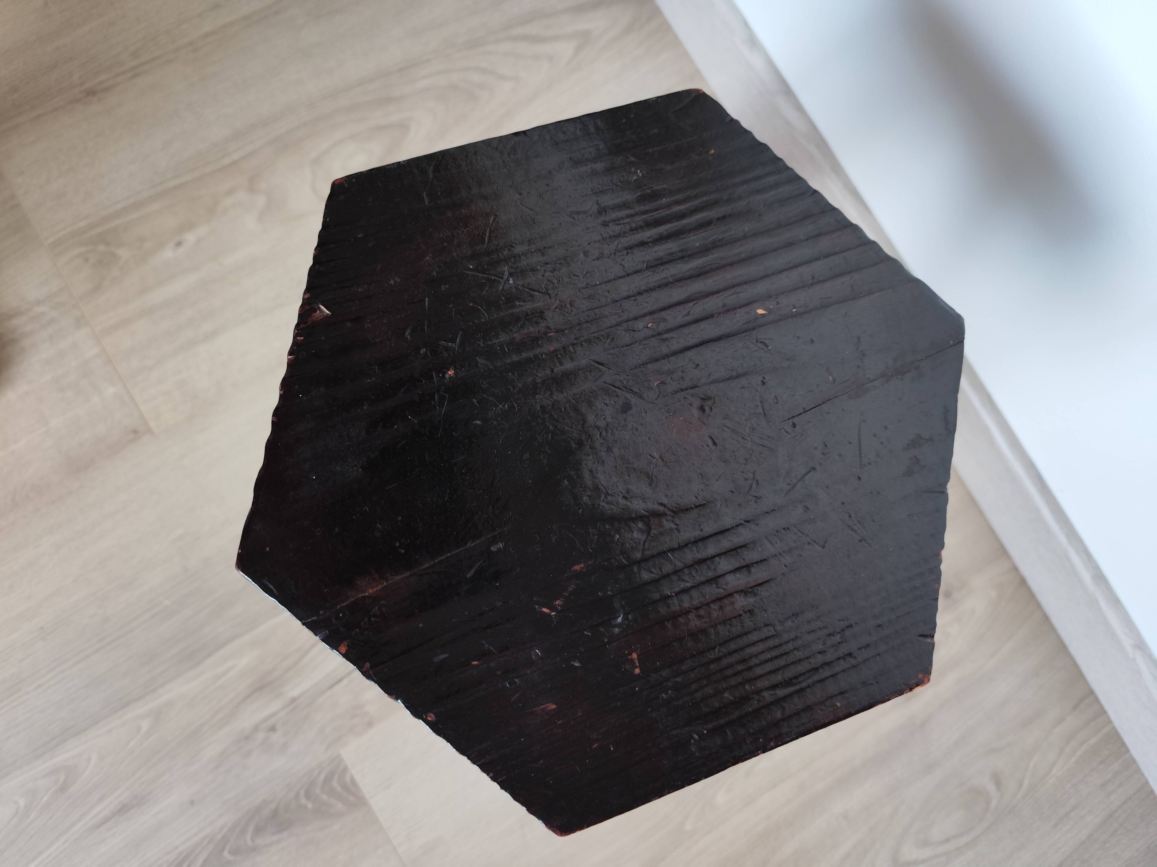 Vintage 1960s Brutalist tripod stool in solid wood