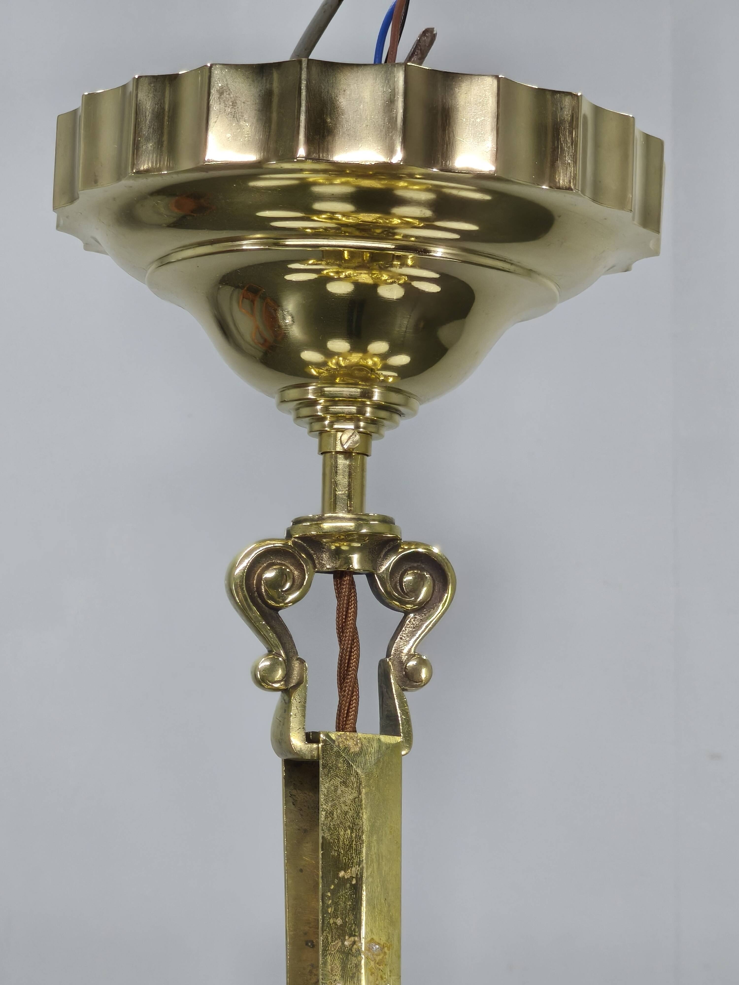 Lustre en laiton Art Déco tchèque avec positions de bras doubles, années 1930