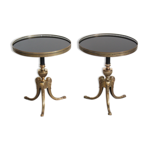 Paire de tables art deco bronze et verre noir italia années 1940