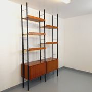 Vintage Italian double modular shelf bookcase in teak and metal