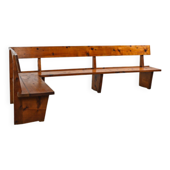 Large vintage solid wood bench, France circa 1970