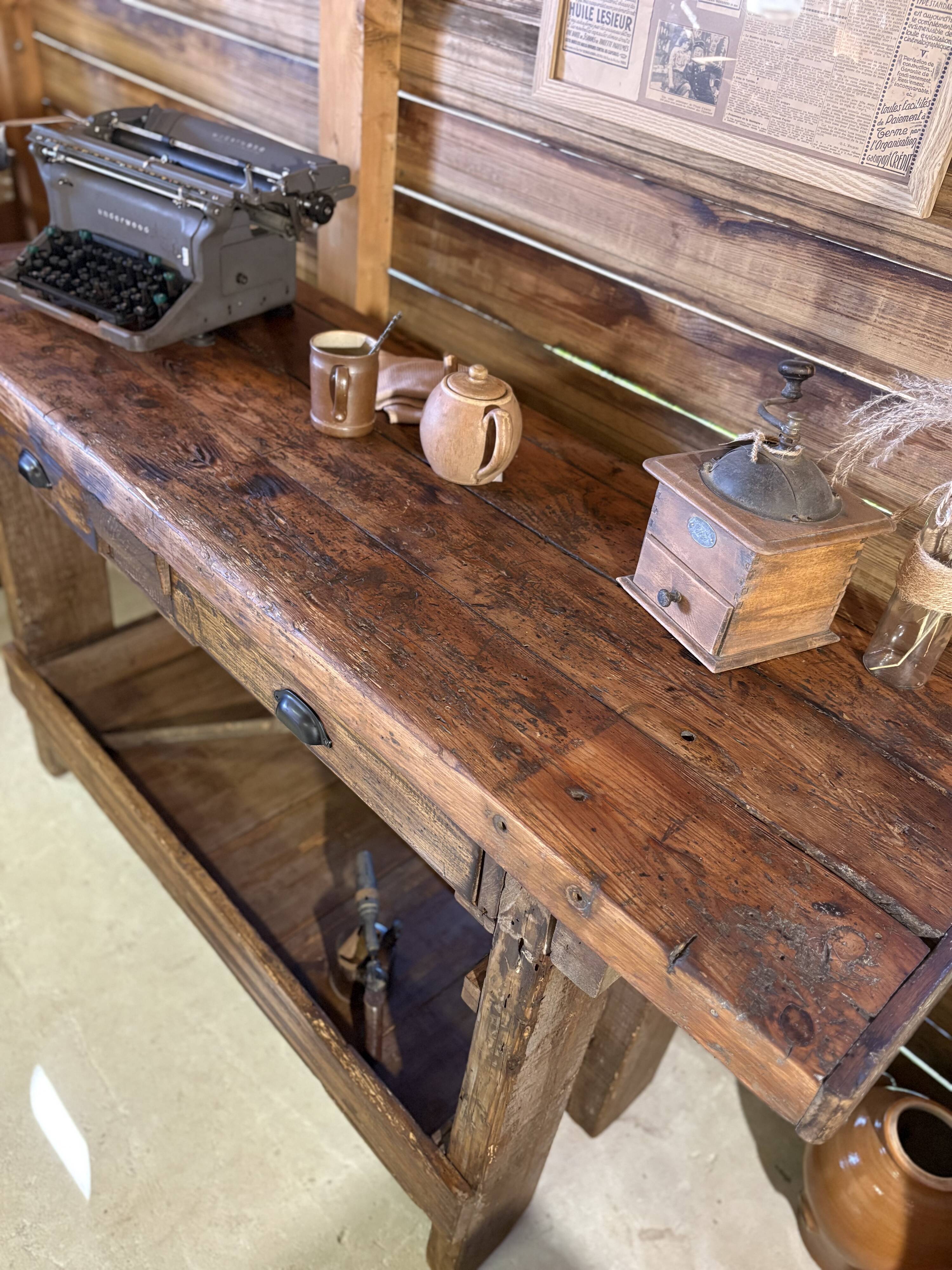 Antique workbench/renovated console – a unique piece full of character