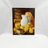 Oil on canvas still life not signed apples pitcher kitchen