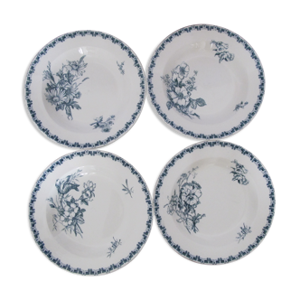 Ensemble de 4 assiettes creuses en Terre de Fer de Sarreguemines, modèle « Linnée».