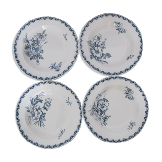 Set of 4 hollow plates in Iron Earth of Sarreguemines, model "Linnée".