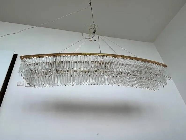 Big design hand made XXL glass and brass austrian chandelier - 1980s
