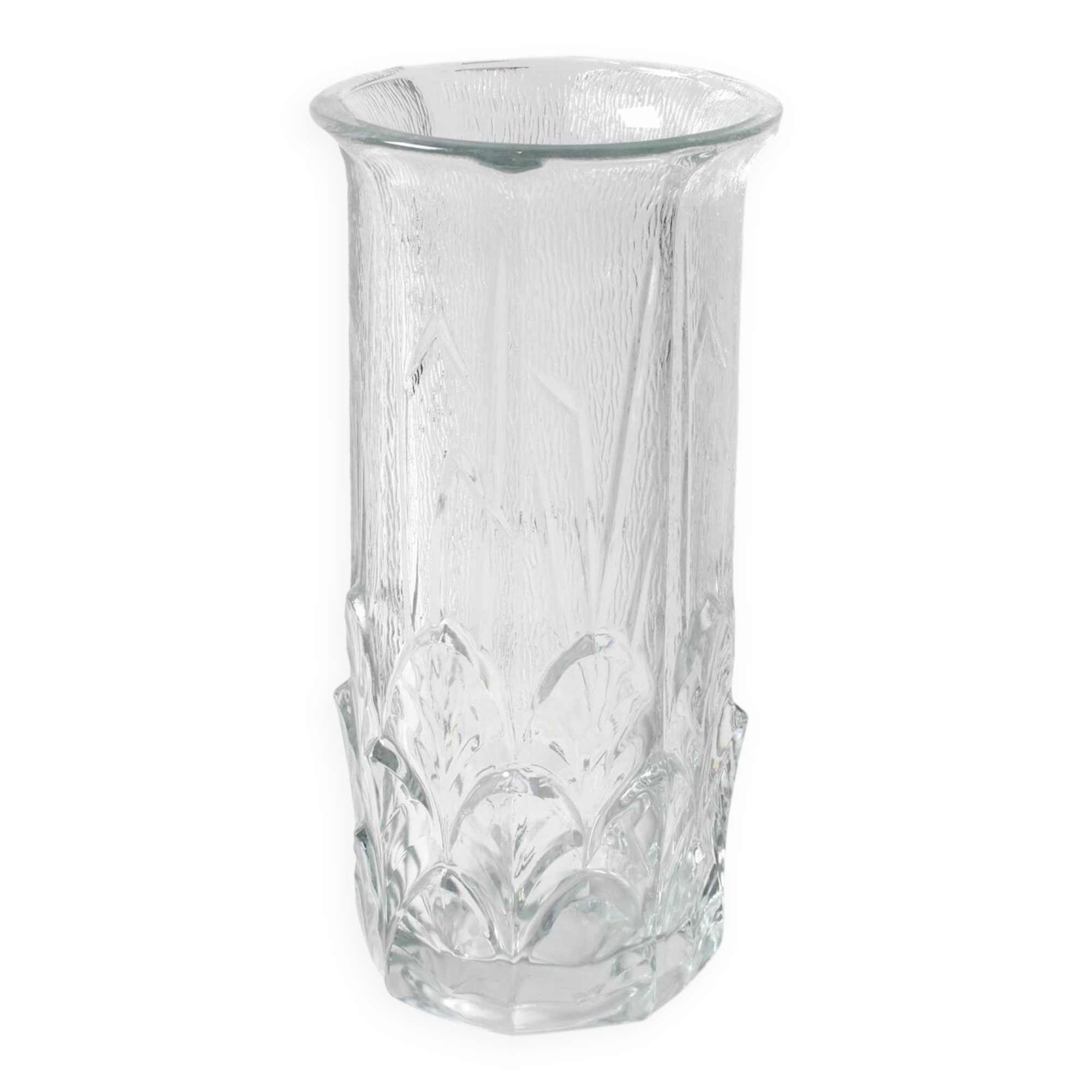 Mid-Century Textured Glass Vase: Fidenza Italian Leaf Pattern, 1970s