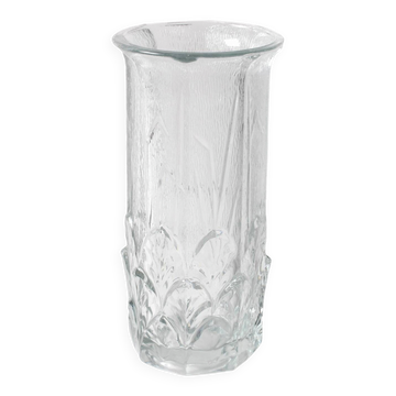 Vase en verre texturé de milieu de siècle : motif de feuille Fidenza, années 1970